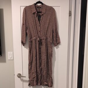 Elegant Black and Red Aztec Pattern Midi Dress